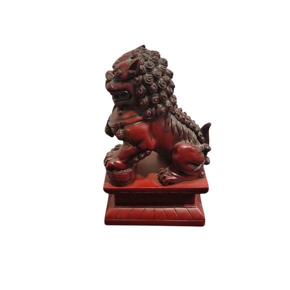 Asian Foo Dog Sculpture Figurine Heavy Resin Red Home Decor - Picture 3 of 8